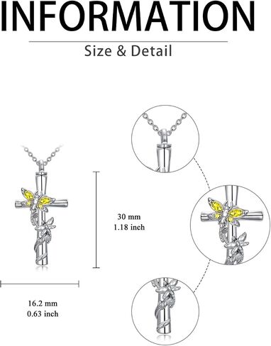 Dragonfly Cross Urn Necklaces for Ashes Women White Gold Plated s925 Sterling Silver w/Funnel Filler Memorial Cremation Jewelry with Birthstone Gifts for Women in Saudi Arabia