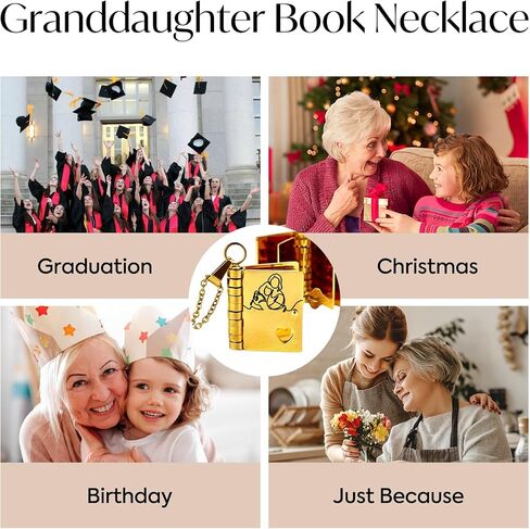 To My Granddaughter Book Necklace from Grandma Nana Grandpa, Graduation Birthday Gifts for Granddaughters, Heart Locket Pendant Necklace for Women in Kuwait