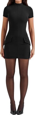 SHESEEWORLD Women's Summer Short Sleeve High Neck Business Pencil Skirt Fashional A-Line Mock Neck Bodycon Formal Dress in Saudi Arabia