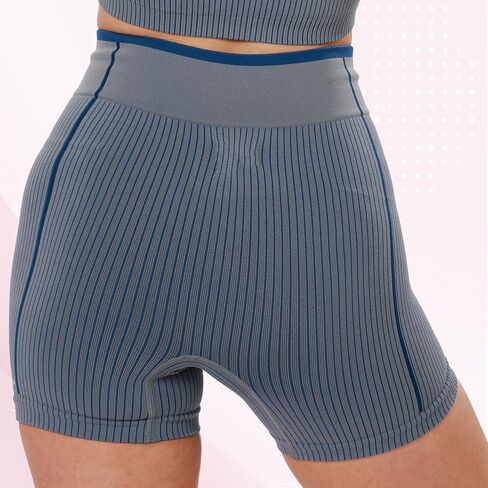 Striped Biker Shorts for Women 4" Seamless Stretchy High-Waisted Ribbed Workout Bottoms No Front for Yoga in Saudi Arabia