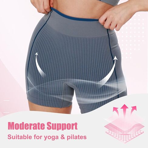 Striped Biker Shorts for Women 4" Seamless Stretchy High-Waisted Ribbed Workout Bottoms No Front for Yoga in Saudi Arabia