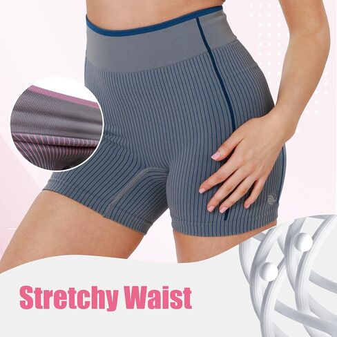 Striped Biker Shorts for Women 4" Seamless Stretchy High-Waisted Ribbed Workout Bottoms No Front for Yoga in Saudi Arabia