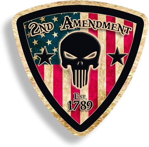 Rustic Skull 2nd Amendment Handgun Pistol Warning BADGE Decal Sticker Gun USA Flag in Saudi Arabia