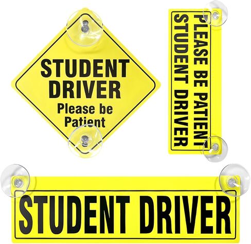 3 PCS Student Driver Sticker, Removable Reusable New Driver Sign with Suction Cups, Please Be Patient Novice Driver Safety Warning, Rookie Driver Sticker for Car Windows in Saudi Arabia
