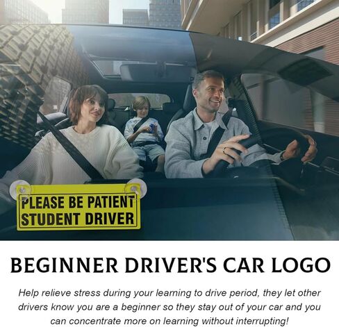3 PCS Student Driver Sticker, Removable Reusable New Driver Sign with Suction Cups, Please Be Patient Novice Driver Safety Warning, Rookie Driver Sticker for Car Windows in Saudi Arabia