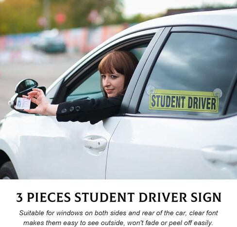 3 PCS Student Driver Sticker, Removable Reusable New Driver Sign with Suction Cups, Please Be Patient Novice Driver Safety Warning, Rookie Driver Sticker for Car Windows in Saudi Arabia