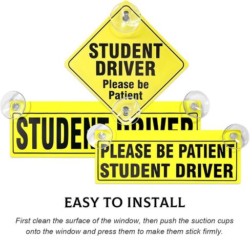 3 PCS Student Driver Sticker, Removable Reusable New Driver Sign with Suction Cups, Please Be Patient Novice Driver Safety Warning, Rookie Driver Sticker for Car Windows in Saudi Arabia