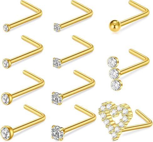 TOKRING 18G 20G Nose Rings Studs Surgical Steel L Shaped Screw Nose Piercing Jewelry for Women Men in Kuwait