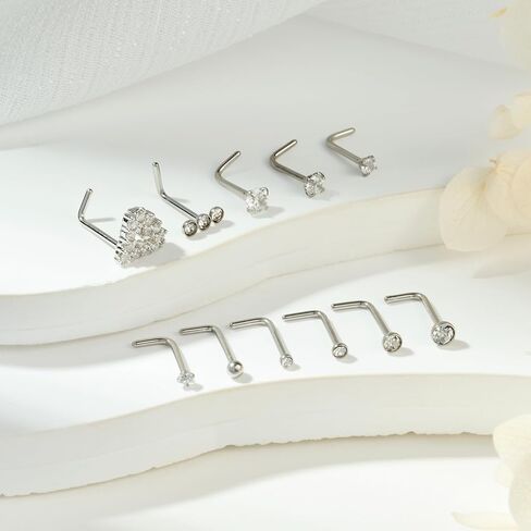 TOKRING 18G 20G Nose Rings Studs Surgical Steel L Shaped Screw Nose Piercing Jewelry for Women Men in Kuwait
