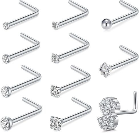 TOKRING 18G 20G Nose Rings Studs Surgical Steel L Shaped Screw Nose Piercing Jewelry for Women Men in Kuwait