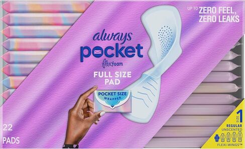 Always Pocket Feminine Pads with FlexFoam, Size 1, Regular, with Wings, Unscented, 22 Count in Kuwait