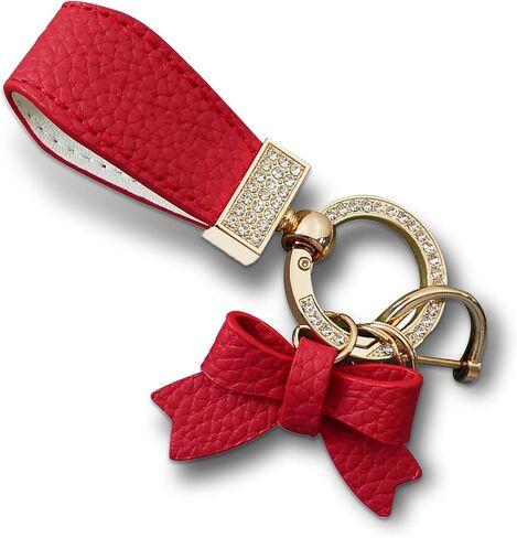 Leather Car Bow Keychain, Bling Rhinestone Keychain Decoration, Universal Car Pendant Key Chain Ring (Gold & Black) in Saudi Arabia