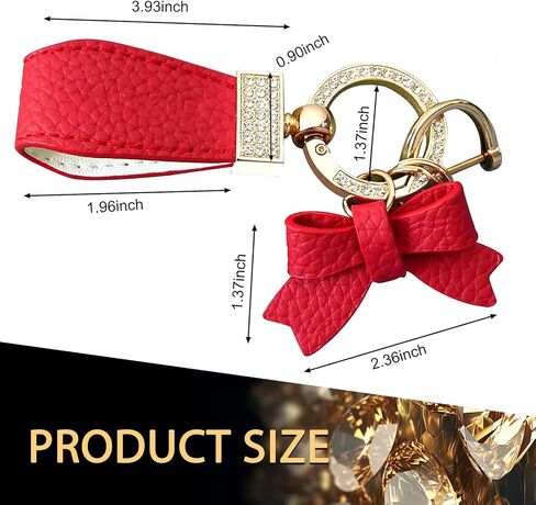 Leather Car Bow Keychain, Bling Rhinestone Keychain Decoration, Universal Car Pendant Key Chain Ring (Gold & Black) in Saudi Arabia