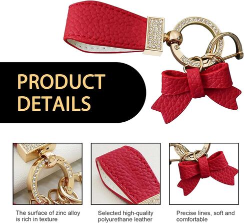 Leather Car Bow Keychain, Bling Rhinestone Keychain Decoration, Universal Car Pendant Key Chain Ring (Gold & Black) in Saudi Arabia