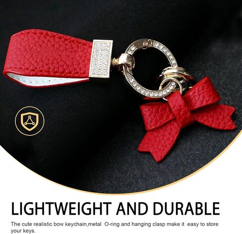 Leather Car Bow Keychain, Bling Rhinestone Keychain Decoration, Universal Car Pendant Key Chain Ring (Gold & Black) in Saudi Arabia