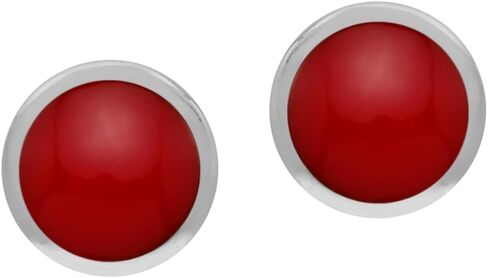 Silvershake 6MM Round Shape Cabochon Stones or Inlay White Gold Plated or Yellow Gold Plated 925 Sterling Silver Bezel Set Stud Earrings Jewelry for Women or Teens in Saudi Arabia