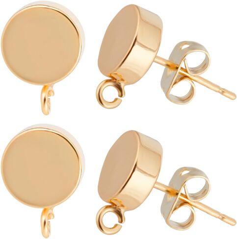 Beebeecraft 1 Box 10Pcs Cubic Zirconia Stud Earring Findings 18K Gold Plated Brass Flat Round Post Earrings Finding for Jewelry Making DIY Crafts in Saudi Arabia