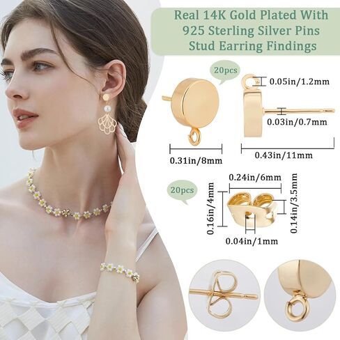 Beebeecraft 1 Box 10Pcs Cubic Zirconia Stud Earring Findings 18K Gold Plated Brass Flat Round Post Earrings Finding for Jewelry Making DIY Crafts in Saudi Arabia