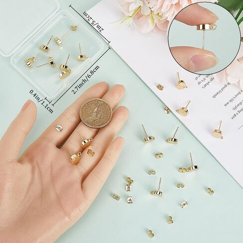 Beebeecraft 1 Box 10Pcs Cubic Zirconia Stud Earring Findings 18K Gold Plated Brass Flat Round Post Earrings Finding for Jewelry Making DIY Crafts in Saudi Arabia