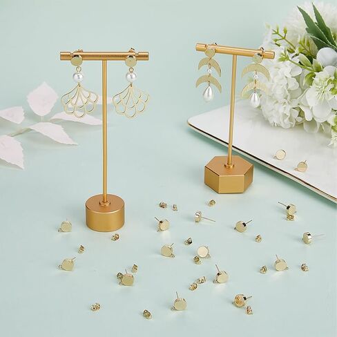 Beebeecraft 1 Box 10Pcs Cubic Zirconia Stud Earring Findings 18K Gold Plated Brass Flat Round Post Earrings Finding for Jewelry Making DIY Crafts in Saudi Arabia
