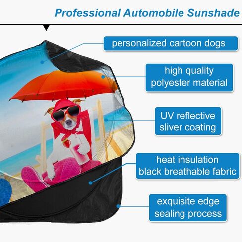 Car Windshield Sunshade ، Kancokit Cartoon Pattern Auto Sun Shownable for Front Window Sun Visor Protector UV Ray Reflector Keep Cool Protect Kids & Pets (59 "× 33.5") (Cat & Dog) in Kuwait