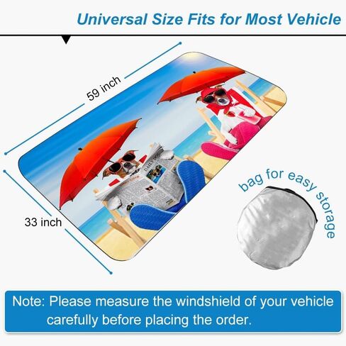 Car Windshield Sunshade ، Kancokit Cartoon Pattern Auto Sun Shownable for Front Window Sun Visor Protector UV Ray Reflector Keep Cool Protect Kids & Pets (59 "× 33.5") (Cat & Dog) in Kuwait