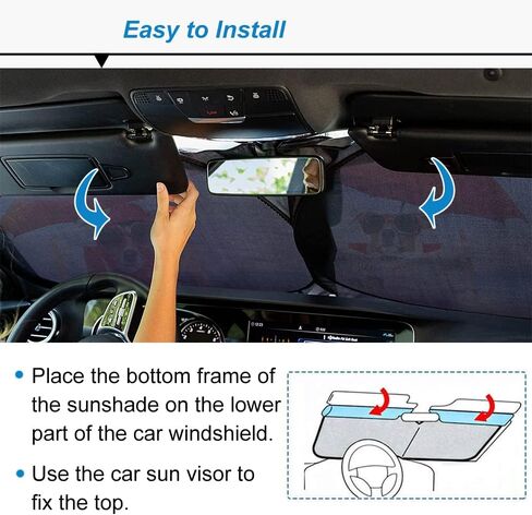 Car Windshield Sunshade ، Kancokit Cartoon Pattern Auto Sun Shownable for Front Window Sun Visor Protector UV Ray Reflector Keep Cool Protect Kids & Pets (59 "× 33.5") (Cat & Dog) in Kuwait