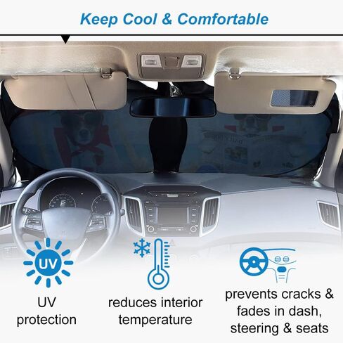 Car Windshield Sunshade ، Kancokit Cartoon Pattern Auto Sun Shownable for Front Window Sun Visor Protector UV Ray Reflector Keep Cool Protect Kids & Pets (59 "× 33.5") (Cat & Dog) in Kuwait