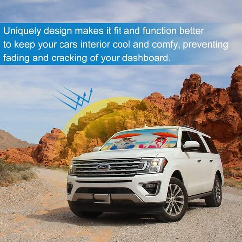Car Windshield Sunshade ، Kancokit Cartoon Pattern Auto Sun Shownable for Front Window Sun Visor Protector UV Ray Reflector Keep Cool Protect Kids & Pets (59 "× 33.5") (Cat & Dog) in Kuwait