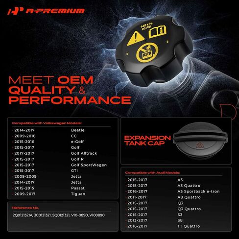 A-Premium Soolant Resident Reservoir Cap Cap متوافق مع Volkswagen Jetta ، Passat ، Golf ، Tiguan ، Beetle ، CC ، GTI ، E-Golf & Audi A3 ، Q3 ، A3 Sportback E-Tron ، A8 Quattro ، S3 ، S8 ، TT Quattro in Saudi Arabia