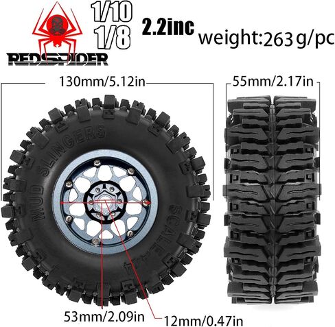 Redspider • مطاط 2.2 '' إطارات الزاحف (4pcs) التضاريس الطينية 2.2 إطارات Super Grip Tire Tire OD 130 * 55mm متوافق مع SCX10 المحوري 90047 D90 TF2 TAMIYA CC01 TRAXXAS TRX4 in Kuwait