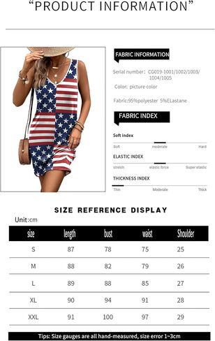 Women's 4th of July American Flag Print Vest Dress - Sleeveless V-Neck Casual Beach Dress in Kuwait