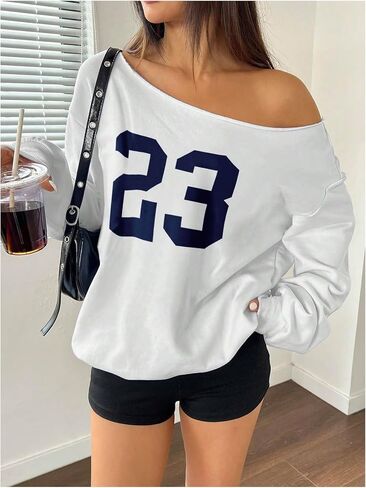 Verdusa Women's Number Off The Shoulder Tops Y2K Streetwear Oversized Sweatshirt in Saudi Arabia