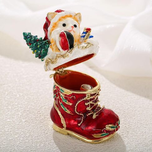 Hand Painted Enamel Trinket Box, Hinged Jewelry Organizer Mini Ring Earrings Storage, Unique Home Decor Figurine Keepsake Collectible, Personalized Elegant Handmade Ornament (Red Christmas House) in Saudi Arabia