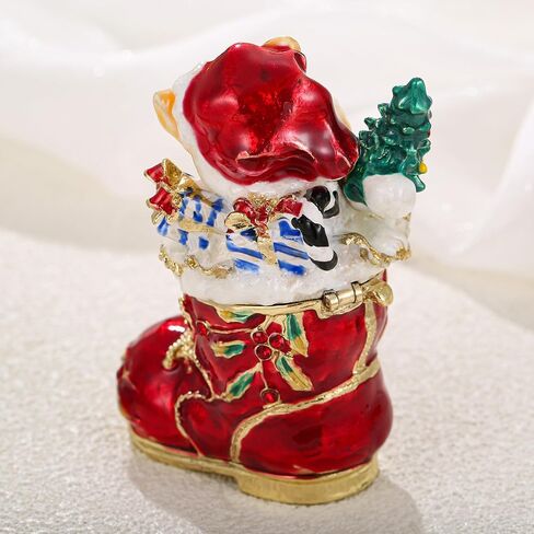 Hand Painted Enamel Trinket Box, Hinged Jewelry Organizer Mini Ring Earrings Storage, Unique Home Decor Figurine Keepsake Collectible, Personalized Elegant Handmade Ornament (Red Christmas House) in Saudi Arabia