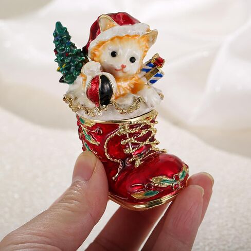 Hand Painted Enamel Trinket Box, Hinged Jewelry Organizer Mini Ring Earrings Storage, Unique Home Decor Figurine Keepsake Collectible, Personalized Elegant Handmade Ornament (Red Christmas House) in Saudi Arabia