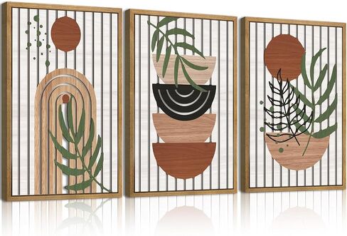 Large Boho Mid Century Wood Wall Art Set Modern Bohemian Wooden Wall Decor Minimalist Leaf Art Decor Abstract Geometric Wall Sculptures for Living Room Bedroom Office-16x24Inchx3 in Saudi Arabia