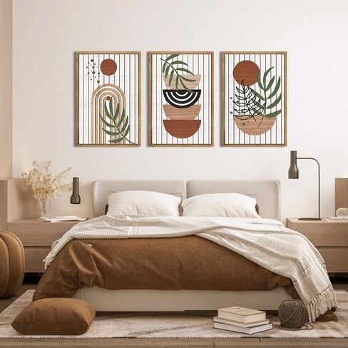 Large Boho Mid Century Wood Wall Art Set Modern Bohemian Wooden Wall Decor Minimalist Leaf Art Decor Abstract Geometric Wall Sculptures for Living Room Bedroom Office-16x24Inchx3 in Saudi Arabia
