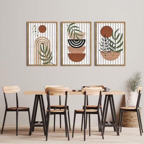 Large Boho Mid Century Wood Wall Art Set Modern Bohemian Wooden Wall Decor Minimalist Leaf Art Decor Abstract Geometric Wall Sculptures for Living Room Bedroom Office-16x24Inchx3 in Saudi Arabia