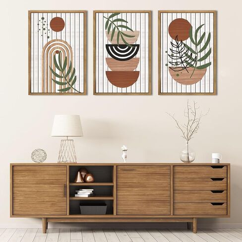 Large Boho Mid Century Wood Wall Art Set Modern Bohemian Wooden Wall Decor Minimalist Leaf Art Decor Abstract Geometric Wall Sculptures for Living Room Bedroom Office-16x24Inchx3 in Saudi Arabia