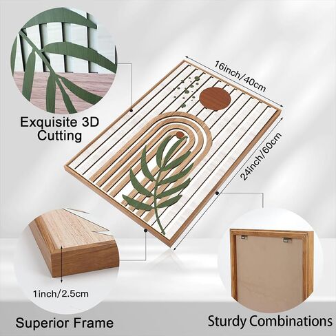 Large Boho Mid Century Wood Wall Art Set Modern Bohemian Wooden Wall Decor Minimalist Leaf Art Decor Abstract Geometric Wall Sculptures for Living Room Bedroom Office-16x24Inchx3 in Saudi Arabia