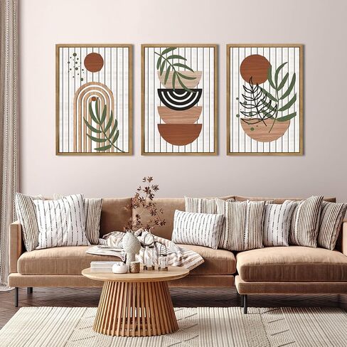 Large Boho Mid Century Wood Wall Art Set Modern Bohemian Wooden Wall Decor Minimalist Leaf Art Decor Abstract Geometric Wall Sculptures for Living Room Bedroom Office-16x24Inchx3 in Saudi Arabia