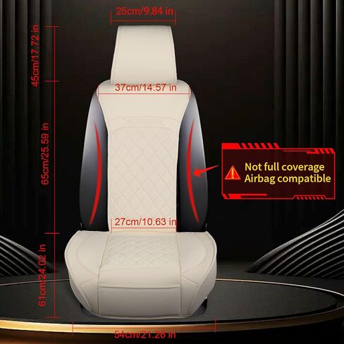 Front Leather Car Seat Covers – Waterproof, Universal Fit for Most Trucks, Jeep, Van, SUV, Pickup, Sedan, Airbag Compatible, Luxury Seat Protectors with Storage Pocket (Off-White) in Kuwait