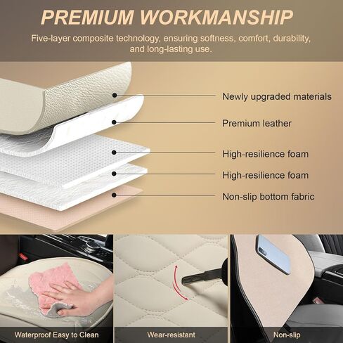 Front Leather Car Seat Covers – Waterproof, Universal Fit for Most Trucks, Jeep, Van, SUV, Pickup, Sedan, Airbag Compatible, Luxury Seat Protectors with Storage Pocket (Off-White) in Kuwait