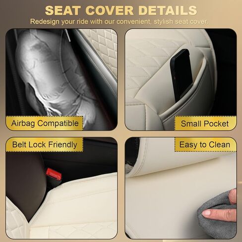 Front Leather Car Seat Covers – Waterproof, Universal Fit for Most Trucks, Jeep, Van, SUV, Pickup, Sedan, Airbag Compatible, Luxury Seat Protectors with Storage Pocket (Off-White) in Kuwait