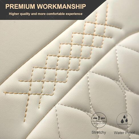 Front Leather Car Seat Covers – Waterproof, Universal Fit for Most Trucks, Jeep, Van, SUV, Pickup, Sedan, Airbag Compatible, Luxury Seat Protectors with Storage Pocket (Off-White) in Kuwait