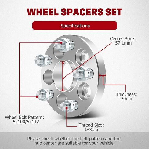 5x100/5x112 Wheel Spacers for Audi for A4/A6/A8/Q3/S6, for Volkswagen for GTI for Beetle for R32, 4Pcs 20mm Wheel Adapters & Spacers with 14x1.5 Studs 57.1mm Bore in Saudi Arabia