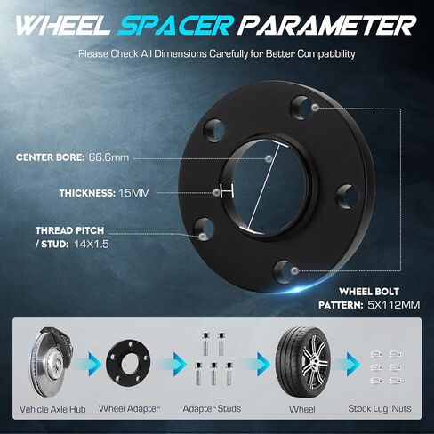 2PCs 5x112 Hubcentric Wheel Adapters Fits Audi A5 Q5 S4 S5 RS5 S6 S7 A8 S8 15mm with 14x1.5 Bolts (40mm Shank Sphere Seat Type) 66.6mm Bore 5 Lugs Wheel Spacers for Benz C220 SL320 E420 S320 S420 in Saudi Arabia