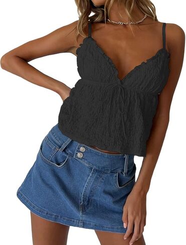 Women Cute Summer Tops Sleeveless Backless V Neck Flowy Crop Tops for Teen Girls 2025 Trendy in Kuwait