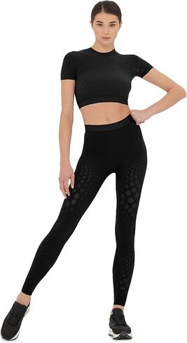Wolford Dots Illusion Net Top للنساء بأكمام قصيرة مع فرقة دعم مرنة تحمل علامة يوجا لليوغا سبورت in Saudi Arabia